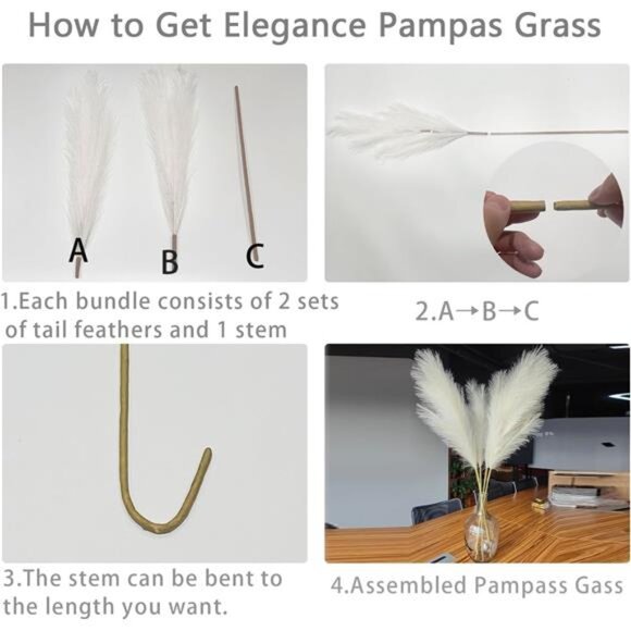 38" 10PCS Artificial Dried Pampas Grass Decor - Fluffy Pampas Grass Bouquet - Picture 5 of 8